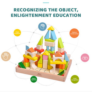 Children 55 Pcs Beech Wooden Building Blocks Sets Diy Stacking Makeup Kit Games Montessori Educational Toys for Kids Boys Girls - Product Image 4