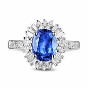 Juego de Joyería de Plata de Ley 925 con Forma de Flor, Halo de Circonita Cúbica y Tanzanita, para Regalo de Compromiso y Aniversario - Product Image 3