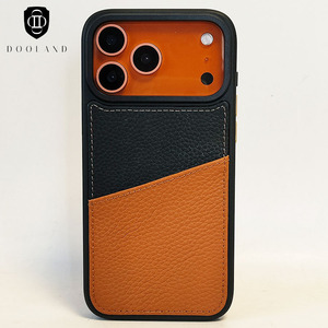 Étui de téléphone antichoc en cuir véritable <span class=keywords><strong>Togo</strong></span> de qualité supérieure avec pare-chocs en caoutchouc et porte-cartes pour iPhone 17 Pro Max - Product Image 1