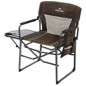 Sunnyfeel Outdoor Relax Chaise de pelouse portable en acier Chaise de réalisateur Chaise de camping pliante avec table d'appoint