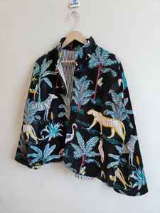 Blouson Bomber en Velours Imprimé Jungle Noir Réversible Écologique Respirant Remplissage 100% Coton Longueur Courte Hiver - Product Image 5