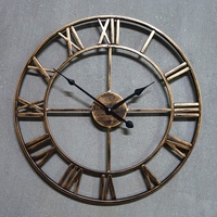 Grande Horloge Murale Ronde Rétro en Fer de Style Ancien, Mouvement Silencieux, Noir Classique, Décoration Maison pour Salon