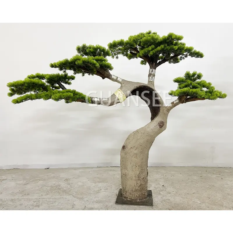 Pohon Pinus Buatan Serat Kaca Kayu Plastik Cabang Dekoratif Batang Alami Hijau Daun Pohon Pinus Buatan