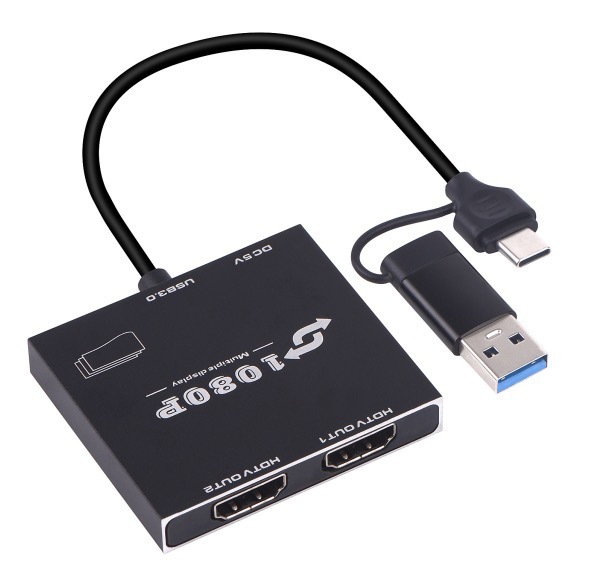 USB 3.1 Type-C to Dual for Female 16.5cm Cable 1080P 60Hz Adapter with Aluminum Alloy Construction CE/FCC Certified