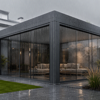 Pergola à lames orientables en aluminium robuste série E, intégrée toutes saisons, thermolaquée, étanche, testée pour la charge de neige, coulissante