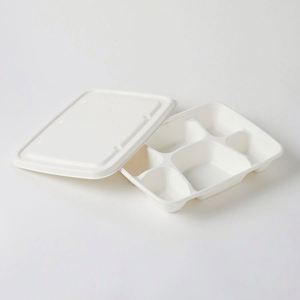 Boîte à bento jetable à 4 compartiments en pulpe de bagasse biologique, plateau alimentaire écologique à emporter - Product Image 4