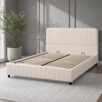 Cadre de lit rembourré moderne avec tête de lit à cannelures verticales pour chambre à coucher Queen