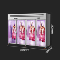 Réfrigérateur commercial 4 portes pour la présentation de viande, 1400 kg, en acier inoxydable, avec crochets de suspension offerts