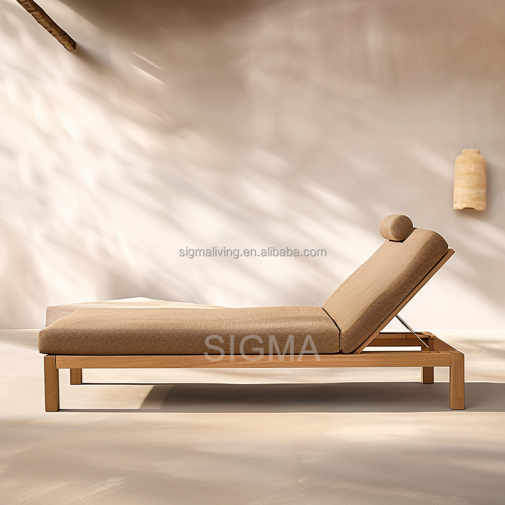 Factory All Weather Waterproof Sun Lounger Outdoor Teak Wooden Furniture Custom Garden Chaise Sunbed