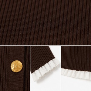 <span class=keywords><strong>Cardigan</strong></span> Donna Estivo Vintage in Maglia a Costine <span class=keywords><strong>Marrone</strong></span> Scuro con Volant e Maniche Corte, Personalizzabile OEM ODM con Logo Personalizzato da Immagine - Product Image 4