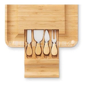 Cross-border bamboo cheese board <b>set</b>, <b>square</b> drawer, cutting board, pizza board with four knives - Product Image 1