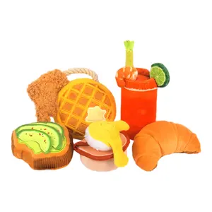 2023 New Pet Toys Cocktail Avocado Croissant Waffel Hidden Food Chew Plüsch tier für Hundewelpen