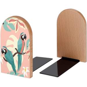 Sujetalibros de madera con hojas de loros de moda tropical, 1 par de tapones decorativos para libros para estantes, habitación, hogar, oficina, 5x3,1 pulgadas - Product Image 4