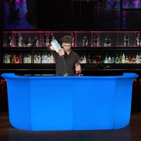 Comptoir de bar LED rond moderne en fer forgé, idéal pour les bars et pubs, avec logo imprimé lumineux, table de bar non pliable, fabrication Guangdong - Vente chaude