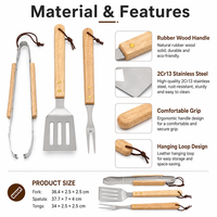 Ensemble d'outils de cuisson pour barbecue de camping en plein air, en acier inoxydable avec manche en bois, spatule à fentes, fourchette, pinces, ensemble d'outils de cuisine
