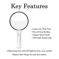 Premium Silver 110mm LED Handheld Magnifier for Easy Reading
