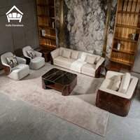 Ensemble de meubles de salon de luxe italien en bois de burl, collection Art Déco, canapé et fauteuils en placage de noyer brillant pour projet de villa