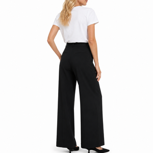 <span class=keywords><strong>Pantalon</strong></span> large plissé taille haute pour femme, noir, coupe droite ample, personnalisable OEM - Product Image 2