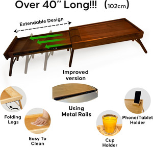 Table de lit pliable 2 en 1 pour petit-déjeuner, plateau de lit double pour deux personnes, plateau de lit pour couple à double usage, plateaux à nourriture peu encombrants, table de petit-déjeuner - Product Image 2