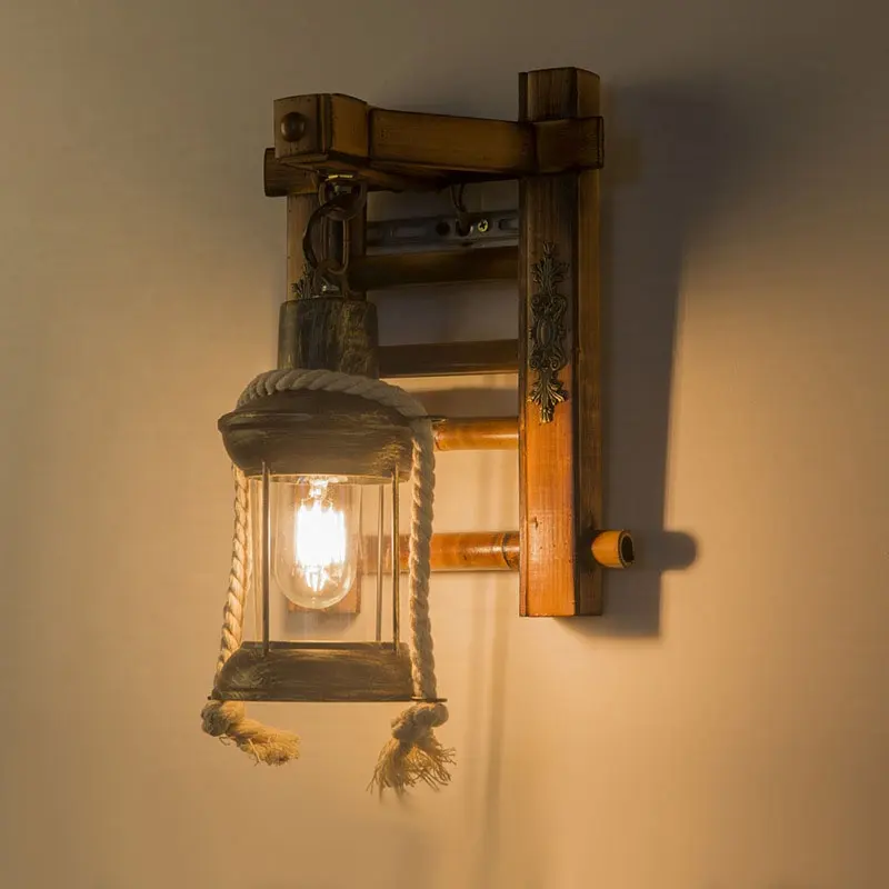 Merdiven duvar lambası kişilik retro ahşap sanat endüstriyel tarzı oturma odası çalışma odası retro duvar lambası