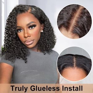 Perruque Lace Front Remy pour femmes européennes et américaines, noire, courte, bouclée crépue, densité 200%, avec tube central de petite taille - Product Image 2