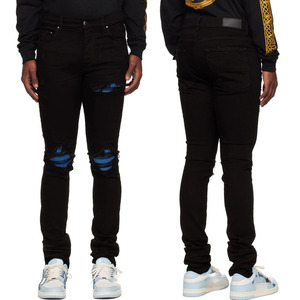Nuovi Jeans da <span class=keywords><strong>Uomo</strong></span> Elasticizzati in Denim con Strappi e Dettagli <span class=keywords><strong>a</strong></span> Costine su Tutto il Tessuto - Product Image 1