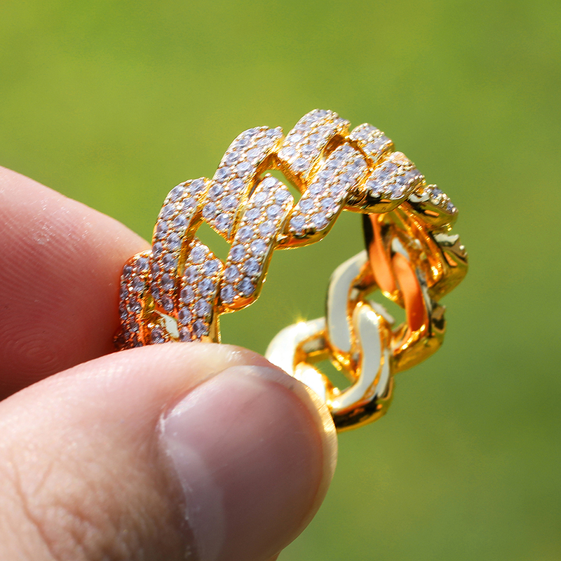 Hip Hop 11mm Iced Out Cuban Link Chain Ring for Men Jewelry