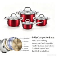 Ensemble de casseroles en acier inoxydable écologiques modernes, casserole, faitout, compatible induction, couvercle en verre, sans revêtement, passe au lave-vaisselle, pour la cuisine à domicile