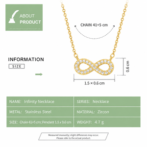 Collier pendentif infini plaqué or 14 carats avec zircon cubique serti pavé, chaîne maille forçat, bijoux minimalistes unisexes - Product Image 2