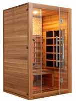 Sauna de infrarrojos lejanos de lujo en madera de cedro rojo o hemlock con lámpara de siete colores