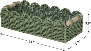 <span class=keywords><strong>Panier</strong></span> de rangement en papier toilette vert à bord festonné pour étagère de toilette avec manche en bois - Product Image 4