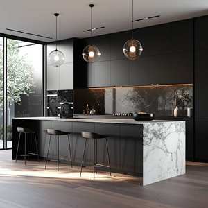 Style européen Taille personnalisée Paquet plat Armoires de cuisine Finition acrylique noire mate Évier en verre MDF <span class=keywords><strong>Menuiserie</strong></span> industrielle Sydney's - Product Image 2