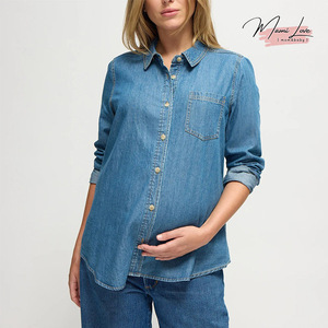 Camisa de Maternidad y Lactancia 100% Algodón Denim, Corte Relajado, Transpirable, Ecológica, con Botones, Blusa Larga para Lactancia, para el Verano y el <span class=keywords><strong>Embarazo</strong></span> - Product Image 1