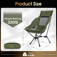 Chaise de camping pliable à dossier haut en fer, 330 lb, chaise d'extérieur compacte et portable avec siège large et support dorsal ergonomique