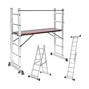 Échelle en aluminium d'échafaudage de ventes directes d'usine de Kollmax 2x7 étapes avec des roues de conseil pour la construction - Product Image 1