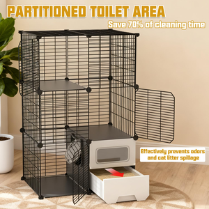 Grande cage multifonctionnelle double couche pour chat avec assemblage facile détachable, motif solide, boîte de toilette sécurisée pour animaux de compagnie - Product Image 2