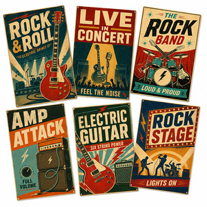 Plaque en métal vintage style <span class=keywords><strong>rock</strong></span>, décoration murale rustique pour café, bar, scène <span class=keywords><strong>de</strong></span> <span class=keywords><strong>groupe</strong></span>, avec guitare et style rétro - Product Image 1