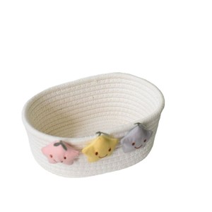 Woven Storage Basket Round White And Gray Handmade Desktop Organizer For Keys Remote <b>Control</b> Small Size - Product Image 5