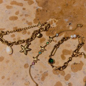 Bracelet à breloques étoile de mer plaqué or avec zircon coloré pour femme, bijoux cadeau - Product Image 4