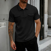 Polo tactique personnalisé pour homme, style cargo, à double poche, en tissu gaufré, à manches courtes, décontracté, pour l'été, streetwear