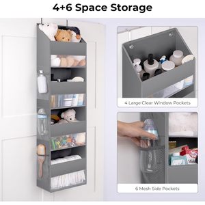 Over The Door Organizer 4 <b>Shelf</b> 6 Pockets Waterproof Polyester Storage Rack For Toys Baby Items Behind Door <b>Wall</b> <b>Mount</b> - Product Image 4