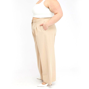 Vêtements pour femmes de <span class=keywords><strong>grande</strong></span> <span class=keywords><strong>taille</strong></span> en polyester personnalisé <span class=keywords><strong>pantalon</strong></span> ample ample et ample en <span class=keywords><strong>beige</strong></span> et surdimensionné pour femmes <span class=keywords><strong>pantalon</strong></span> à jambes larges grandes tailles - Product Image 3