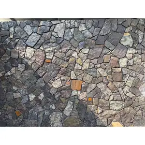 Natural Flagstone Black Blue Random Slate Crazy Paving Tiles Landscaping Stone Slate For The Floor And Wall Cladding