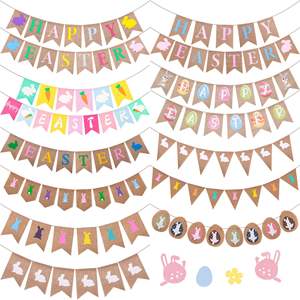 Bandera de Lino de Alta Calidad con Diseño de Conejo y Huevos de Pascua para Decoración de Paredes del Hogar, Decoración de Fiestas de Pascua, Artículos para Fiestas de Pascua - Product Image 1