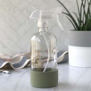 <span class=keywords><strong>Botella</strong></span> de spray de vidrio para habitación de ámbar transparente redonda Boston vacía de 500ml y 16oz con rociador de gatillo y funda de silicona para limpieza - Product Image 5