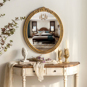 2025 New Châu Âu Cổ Điển Khắc Gỗ Rắn Đóng Khung Tường Gương Pháp Lớn Retro Vàng Cong Cổ Trang Trí Nội Thất Tường Gương - Product Image 5