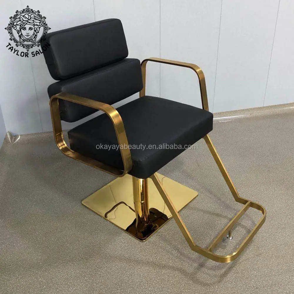 Muebles de salón de belleza, sillas de salón de belleza de diseño barato, silla de corte de pelo de estilo dorado, silla de peluquería