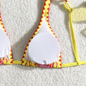 Ensemble de bikini string à coupe haute pour femmes, soutien-gorge push-up, décolleté halter, maillot de bain une pièce, antibactérien, respirant, 100% - Product Image 6