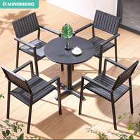 Modernes Restaurant Esszimmer Set Outdoor Garten Kunststoff Holz möbel 4 Sitz Patio Aluminium legierung Tisch und Stuhl