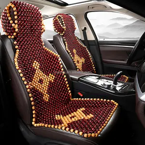 Wood Beaded Car Seat Cover Leather Comfort Massaging Cool Seat Cushion Pad Relieve Stress for SUV Sedan Truck Van